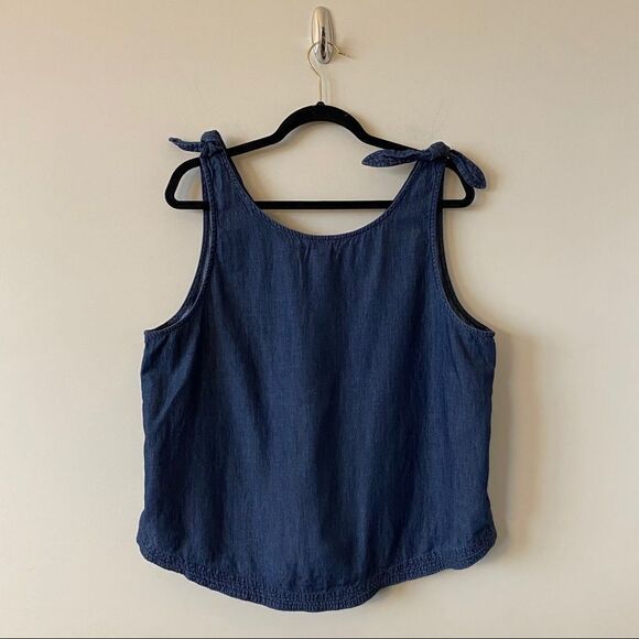 Caslon-Chambray Tie Shoulder Sleeveless Top - Picture 3 of 8